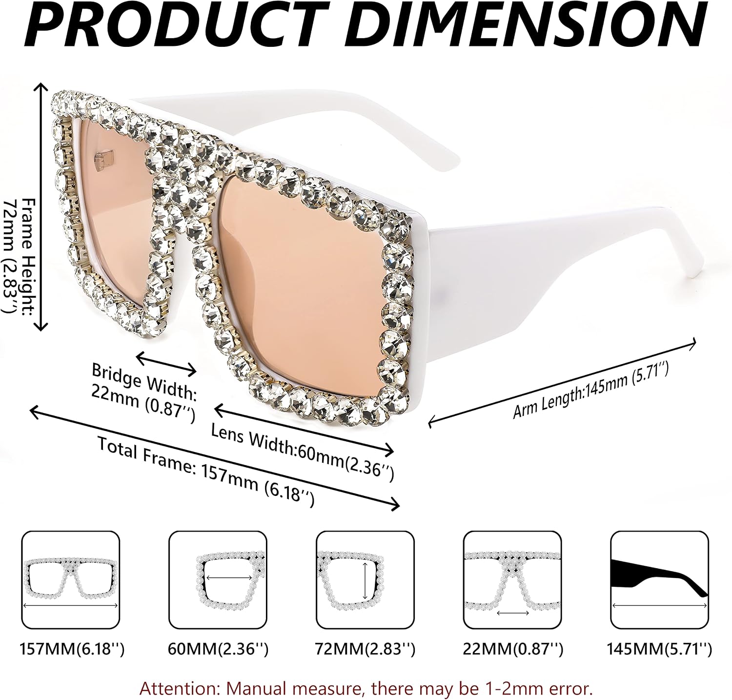 商品图片 27 | B09YHJ846J | FEISEDY Square Diamond Sunglasses for Women Retro Fashion Shiny Rhinestone Sun Glasses B2916
