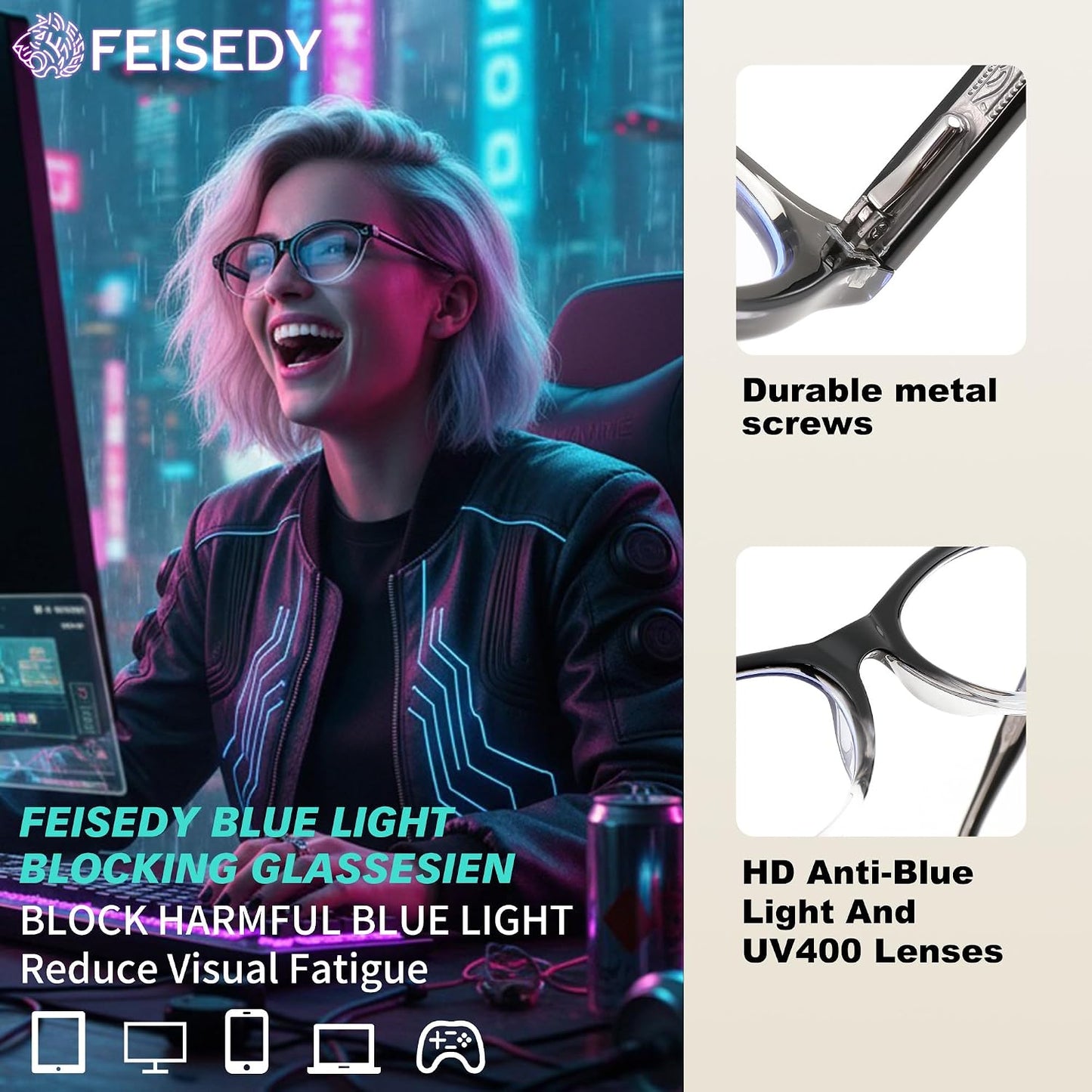 商品图片 5 | B0GV3QRRGW | FEISEDY Oval Cat Eye Blue Light Blocking Glasses for Women Clear Lens B0395