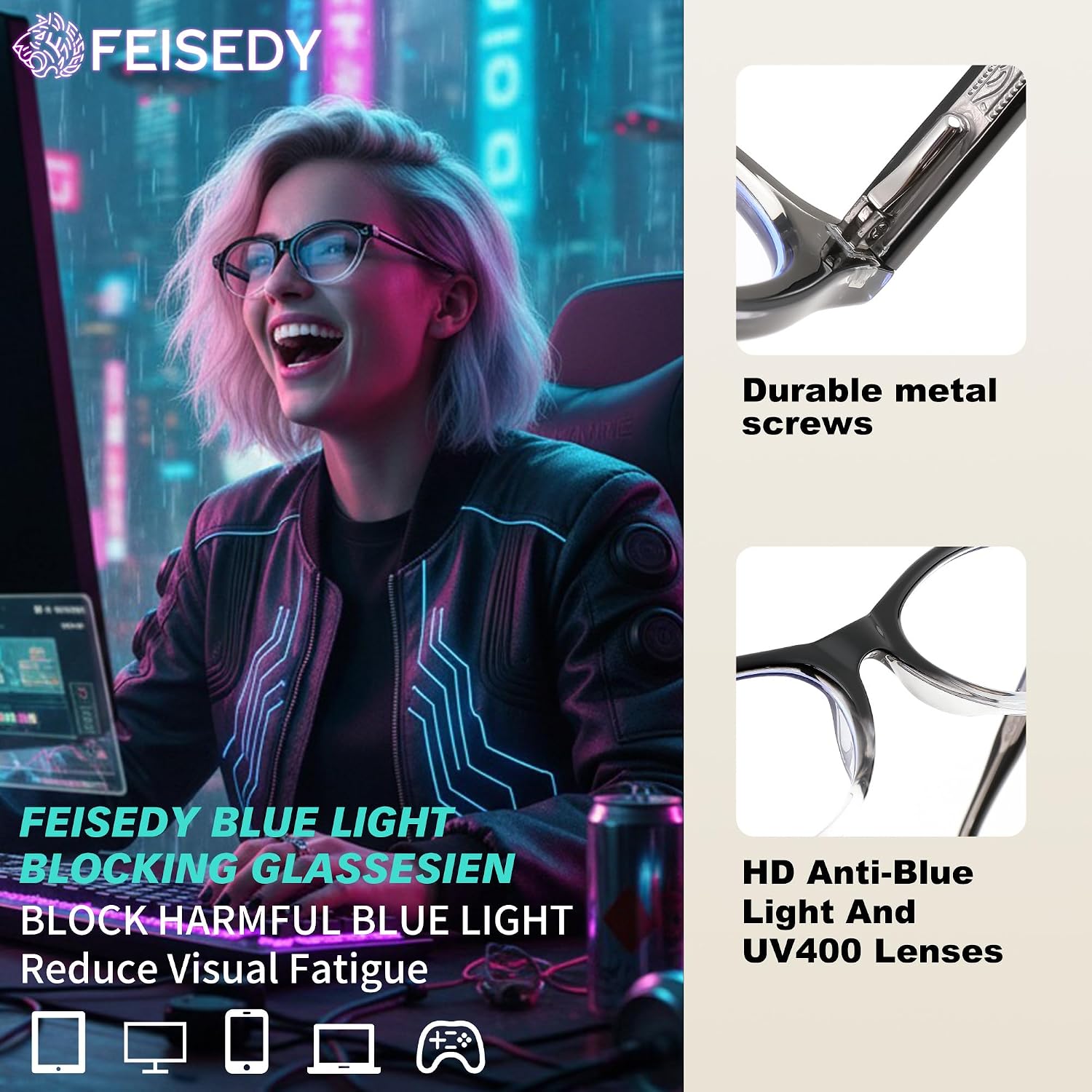 商品图片 5 | B0GV3QRRGW | FEISEDY Oval Cat Eye Blue Light Blocking Glasses for Women Clear Lens B0395