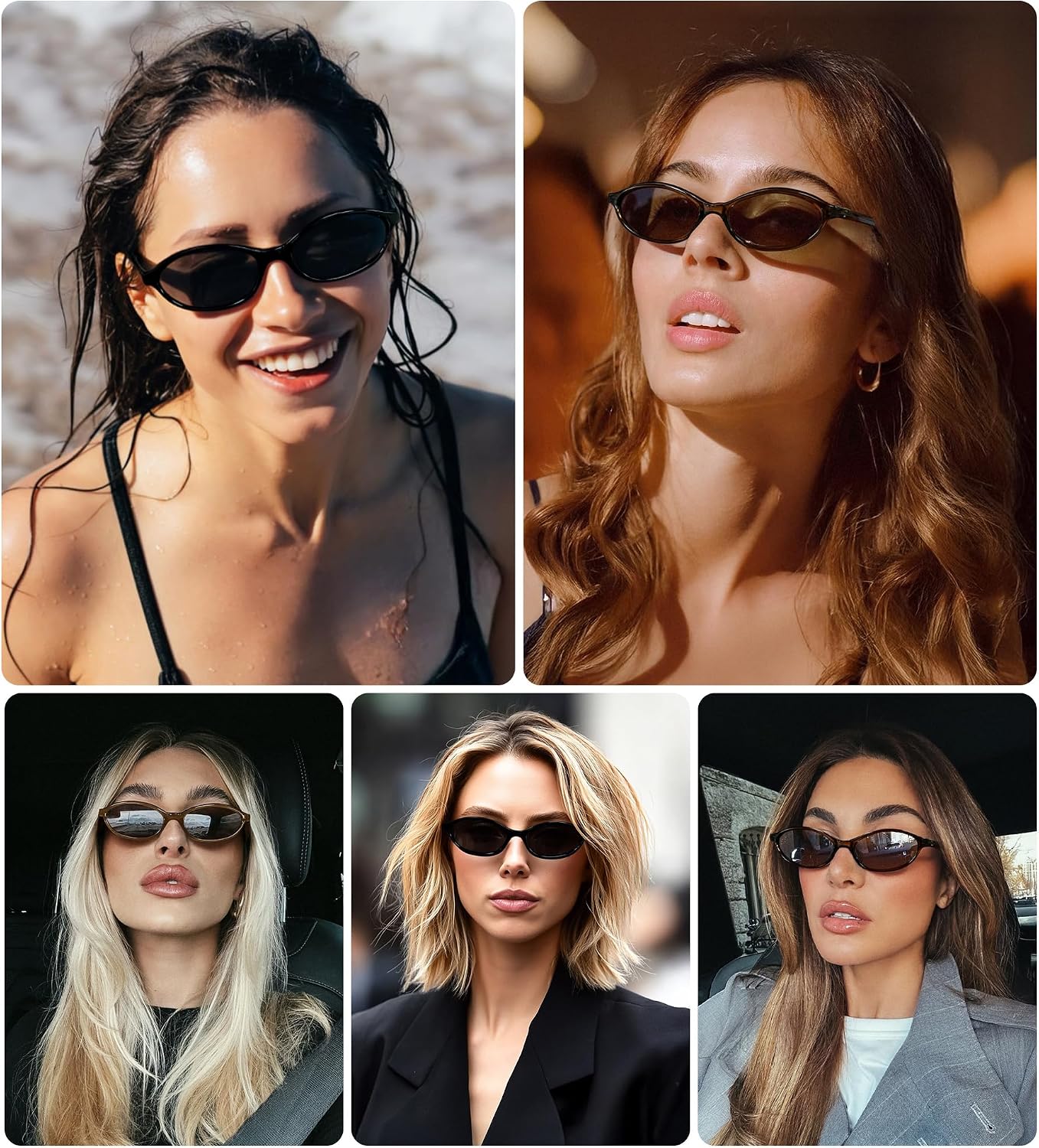商品图片 3 | B0DMN6519L | FEISEDY Retro Oval Cat Eye Sunglasses for Women 90s Narrow Lightweight Shades Y2k Trendy Sunnies B0257