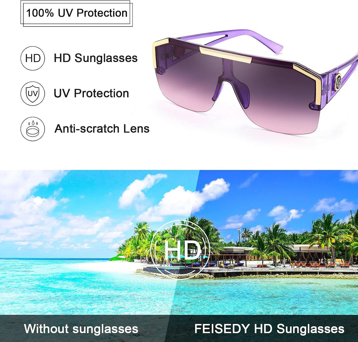 ÉÌƷͼƬ 16 | B09L4V27YS | FEISEDY Square Oversized Sunglasses for Men Women Flat Top B2765