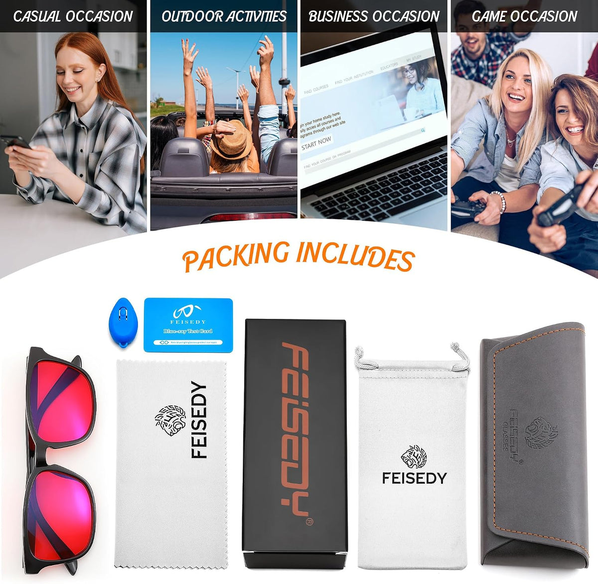 ÉÌƷͼƬ 22 | B0FQ5DRDJG | FEISEDY Orange Blue Light Blocking Glasses for Woman Men Amber Lenses Computer Gaming Glasses for Better Sleep