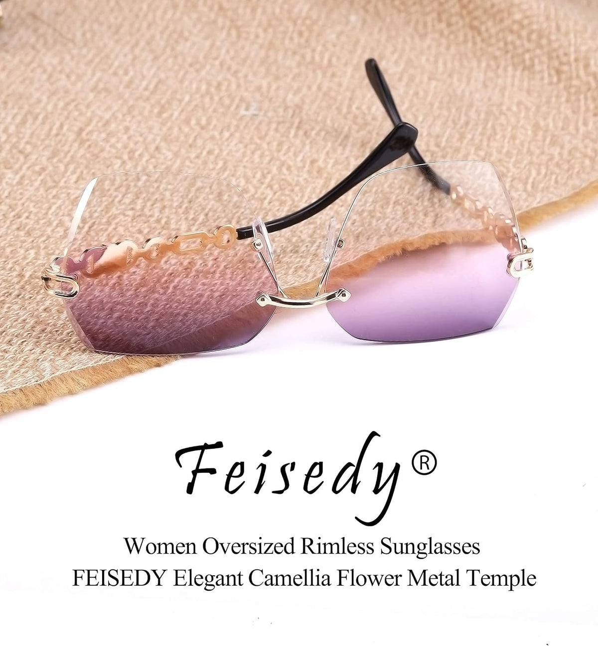 ÉÌƷͼƬ 31 | B083VRLS2Q | FEISEDY Classic Rimless Sunglasses Women Metal Frame Diamond Cutting Lens Sun Glasses B2567