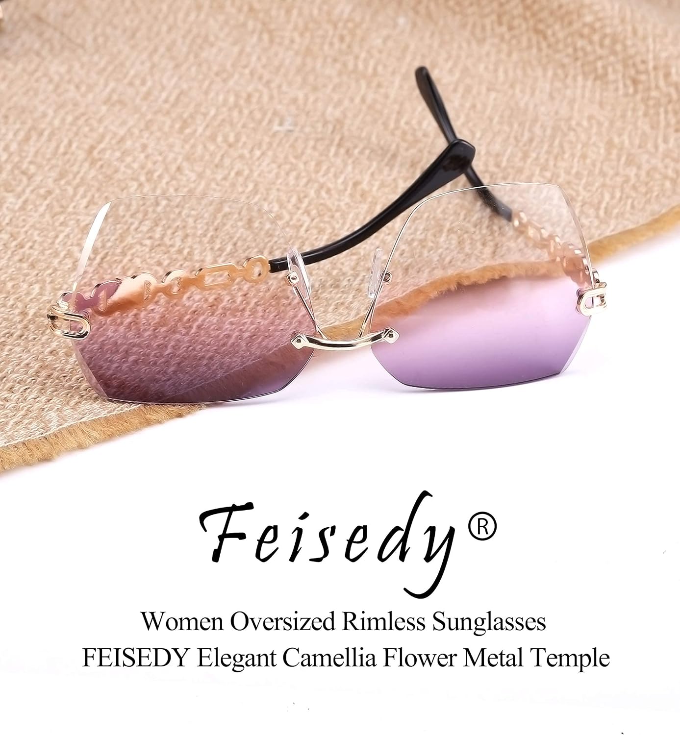 商品图片 31 | B083VRLS2Q | FEISEDY Classic Rimless Sunglasses Women Metal Frame Diamond Cutting Lens Sun Glasses B2567