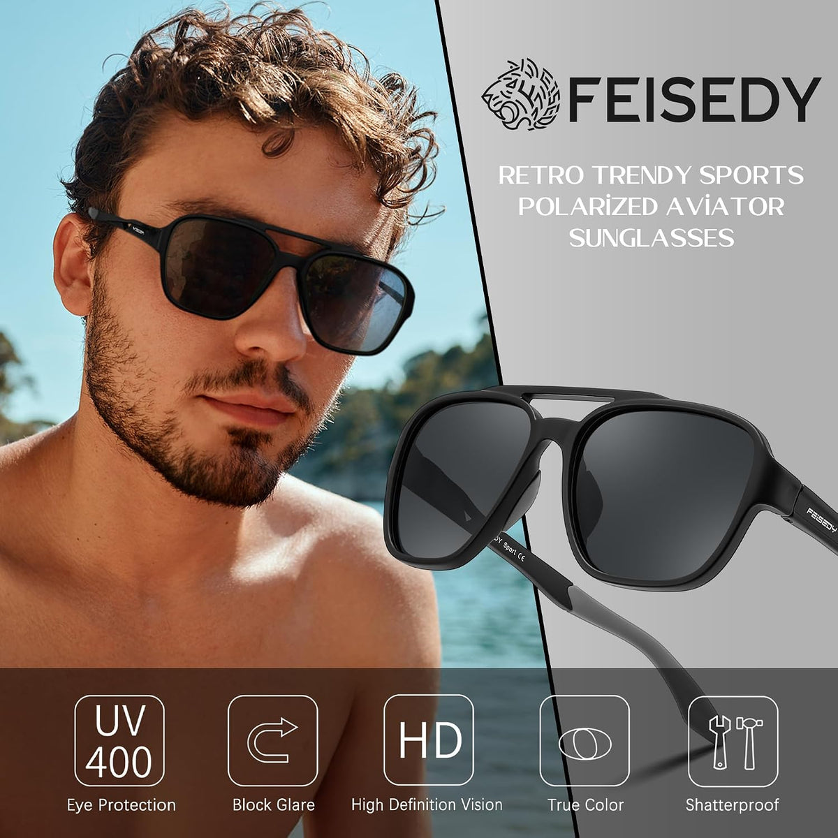 ÉÌƷͼƬ 4 | B0DSVK9L2R | FEISEDY Retro Aviator Polarized Sunglasses Women Men Outdoors B0260