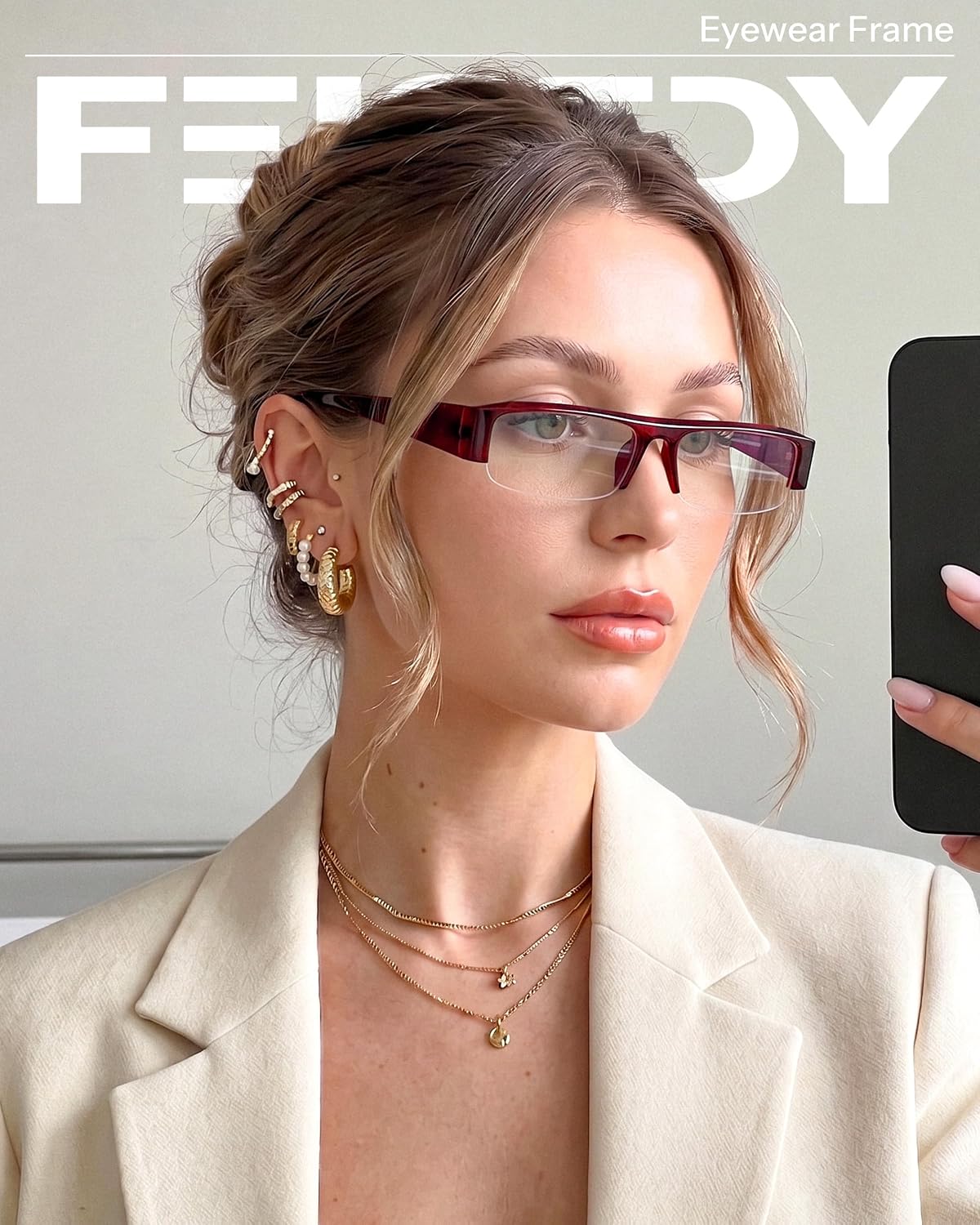 商品图片 16 | B0GY48FJF1 | FEISEDY Chic Semi Rimless Blue Light Glasses for Women B0431