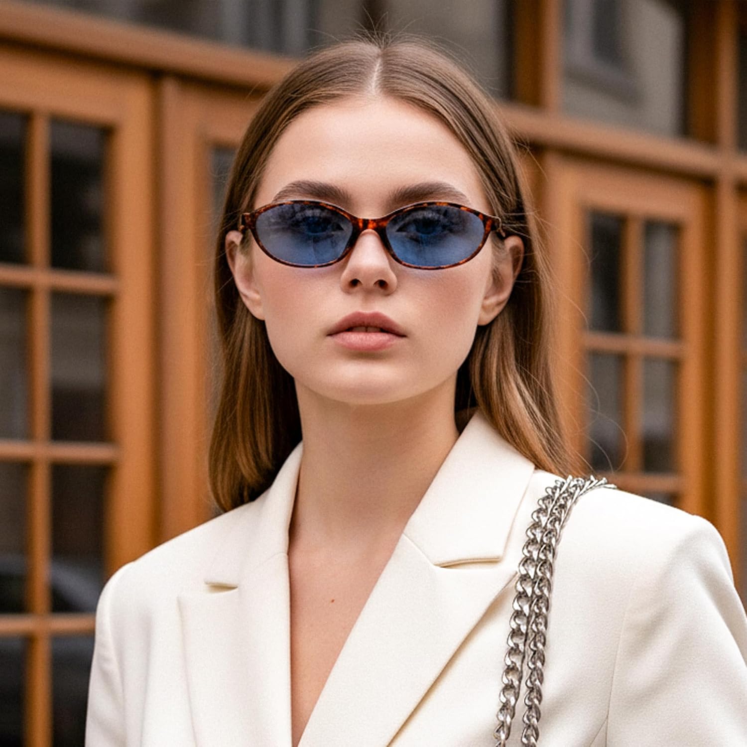 商品图片 59 | B0DMN6519L | FEISEDY Retro Oval Cat Eye Sunglasses for Women 90s Narrow Lightweight Shades Y2k Trendy Sunnies B0257