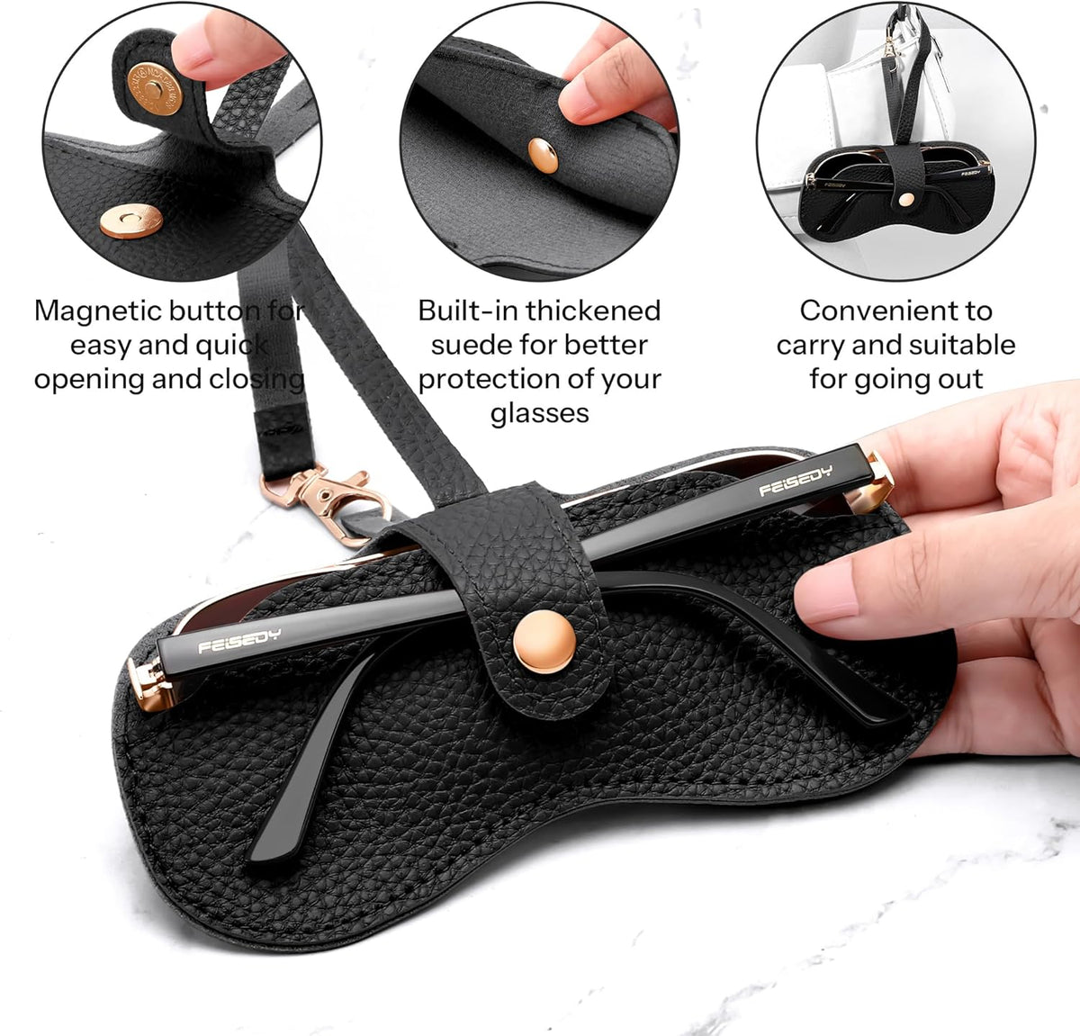 商品图片 10 | B0FGXSC9RB | FEISEDY Soft Leather Sunglass Case-Slim Portable Glasses Holder for Women