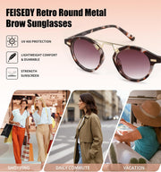 ÉÌƷͼƬ 28 | B0GX62YR7C | FEISEDY Retro Round Metal Brow Sunglasses for Women for Small Face B0427
