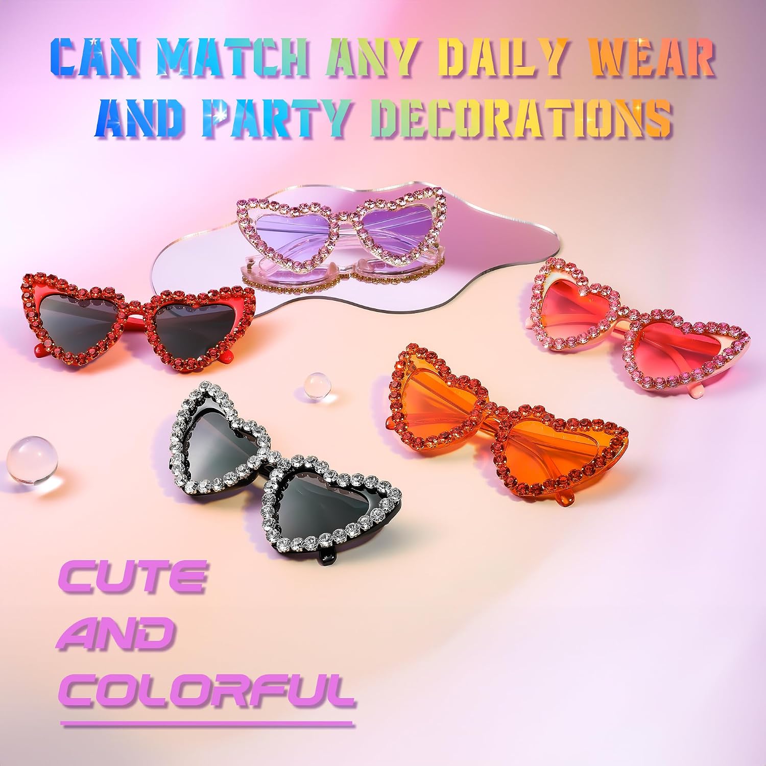 商品图片 7 | B0CDXC8YD5 | FEISEDY Heart Shaped Sunglasses for Women, Trendy Diamond Love Eyeglasses Fashion, Crystal Trim Jeweled Frame Party B2318