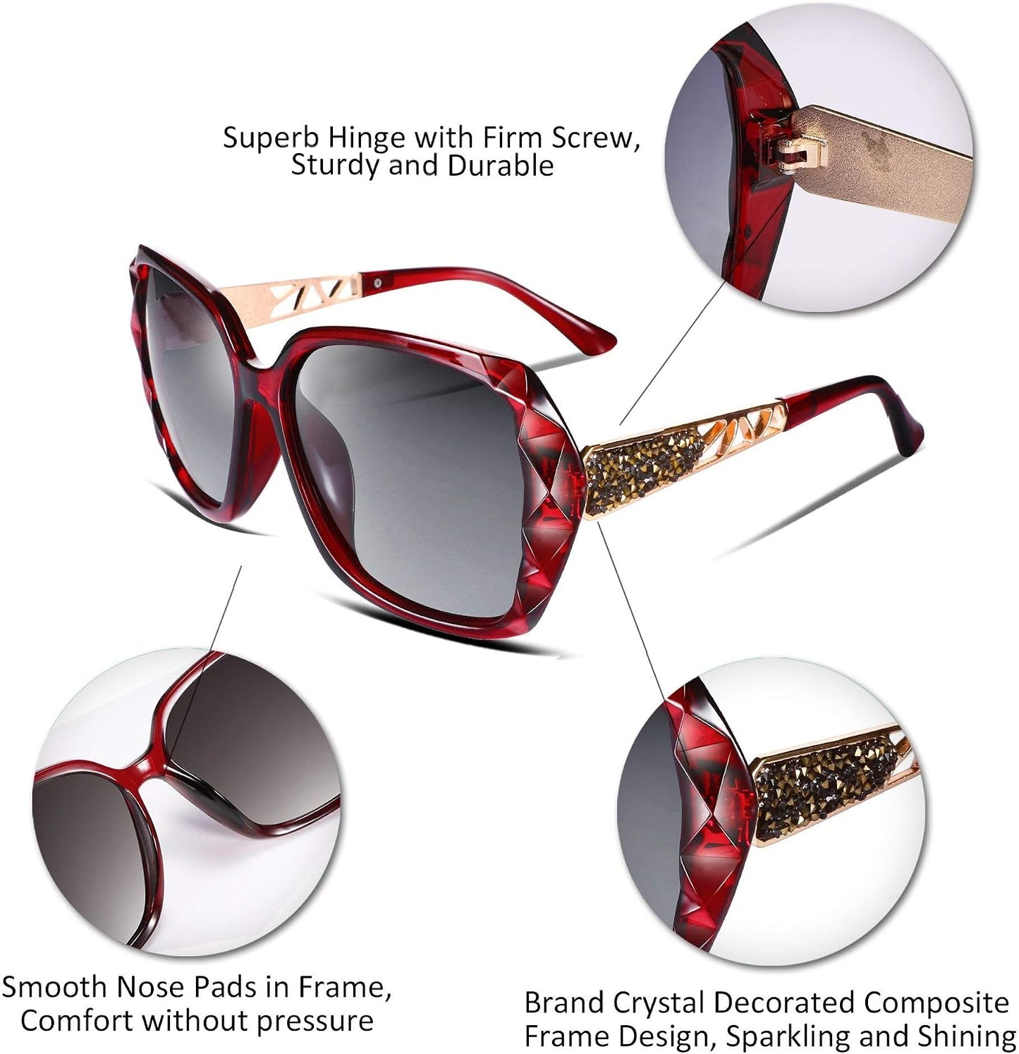 商品图片 34 | B079GT4RXH | FEISEDY Polarized Women Square Sunglasses Sparkling Composite Shiny Frame B2289