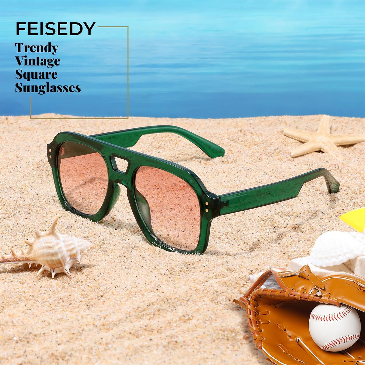 ÉÌƷͼƬ 55 | B09KV1MSHN | FEISEDY Aviator Sunglasses For Women Men Square Chunky Trendy Eyewear B2846
