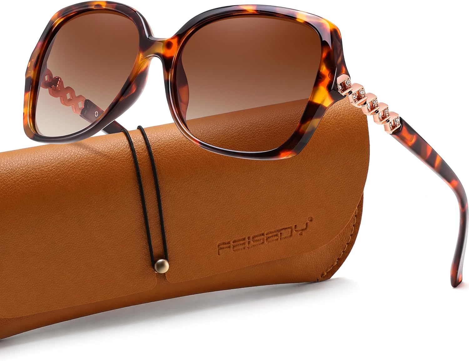 Tortoise Frame + Gradient Tea Brown Lenses / 57 Millimeters | B0H8N8RK81 | FEISEDY Retro Polarized Sunglasses for Women Chunky Square Frame B0464