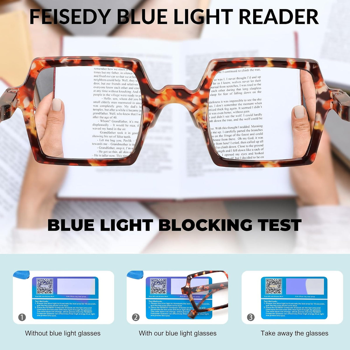 商品图片 11 | B0DNDMV881 | FEISEDY Fashion Blue Light Reading Glasses for Women Square Retro Anti- Glare Digital Eyestrain Readers B0261