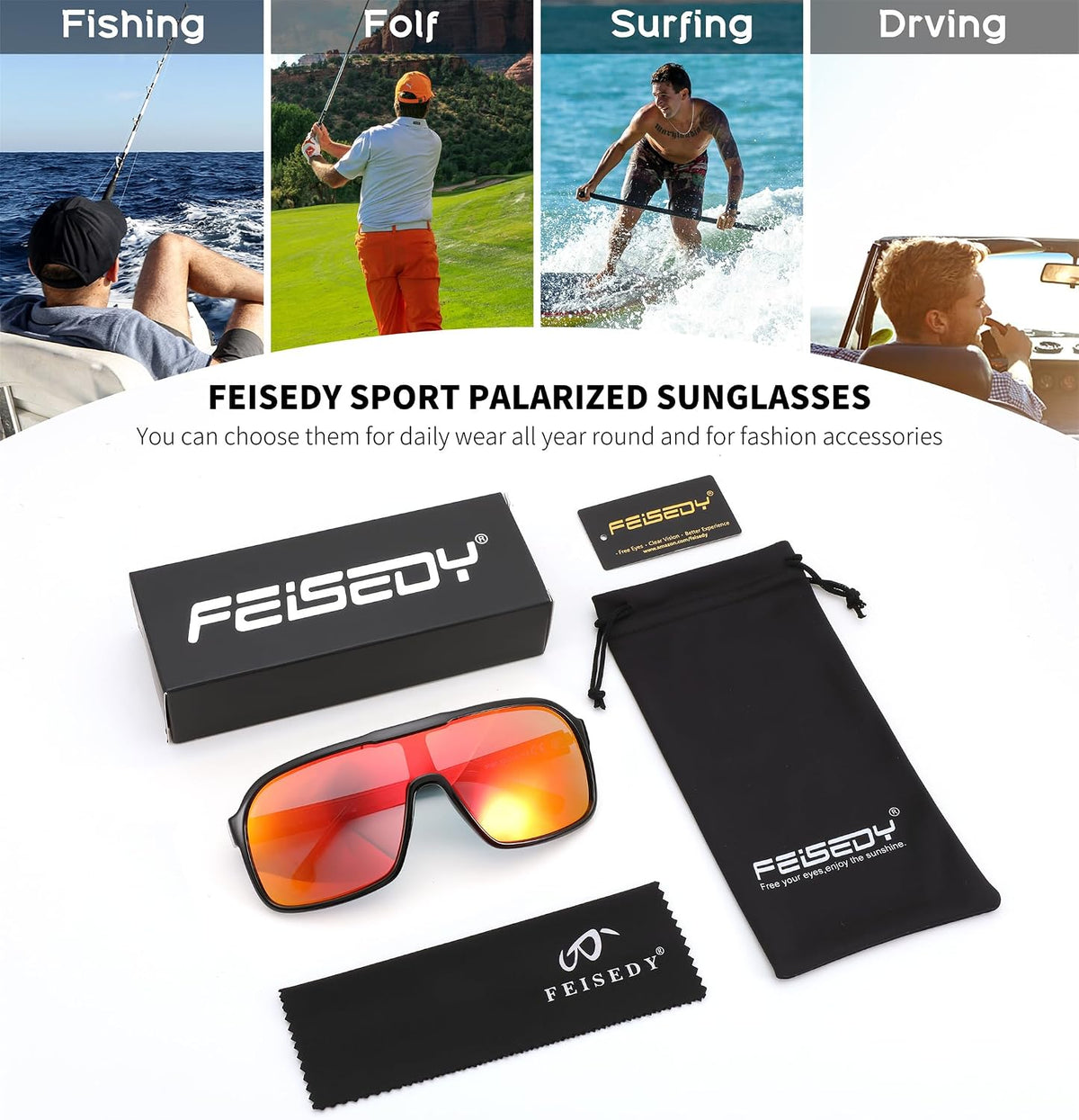 ÉÌƷͼƬ 45 | B0CWTZ9491 | FEISEDY Fashion Polarized Sunglasses Oversized One Piece Reflective Lens Sports Sun Glasses B0122