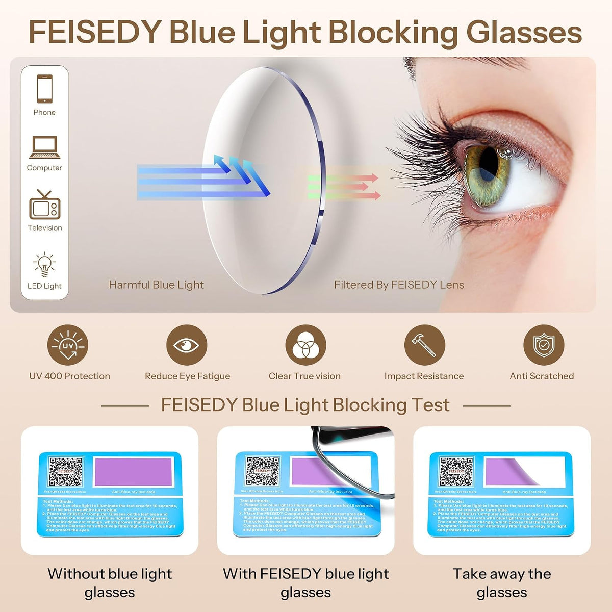 商品图片 26 | B0FZT81LLR | FEISEDY Blue Light Glasses for Women Men TR90 Computer Phone Gaming B0370 | Blue Light Blocking Glasses, Anti Eyestrain and Glare, Soft Comfortable Fit with Spring Hinges