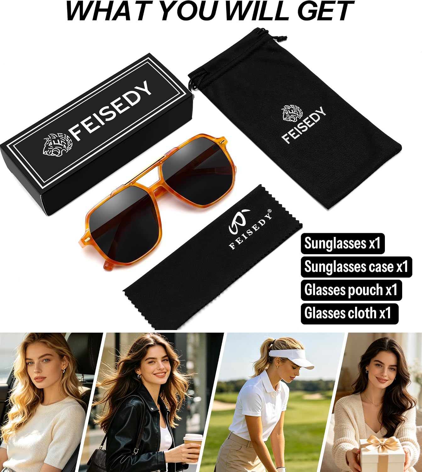 商品图片 19 | B0H71K72HH | FEISEDY Retro Aviator Sunglasses for Women Men 70s Square Sun Glasses B0281