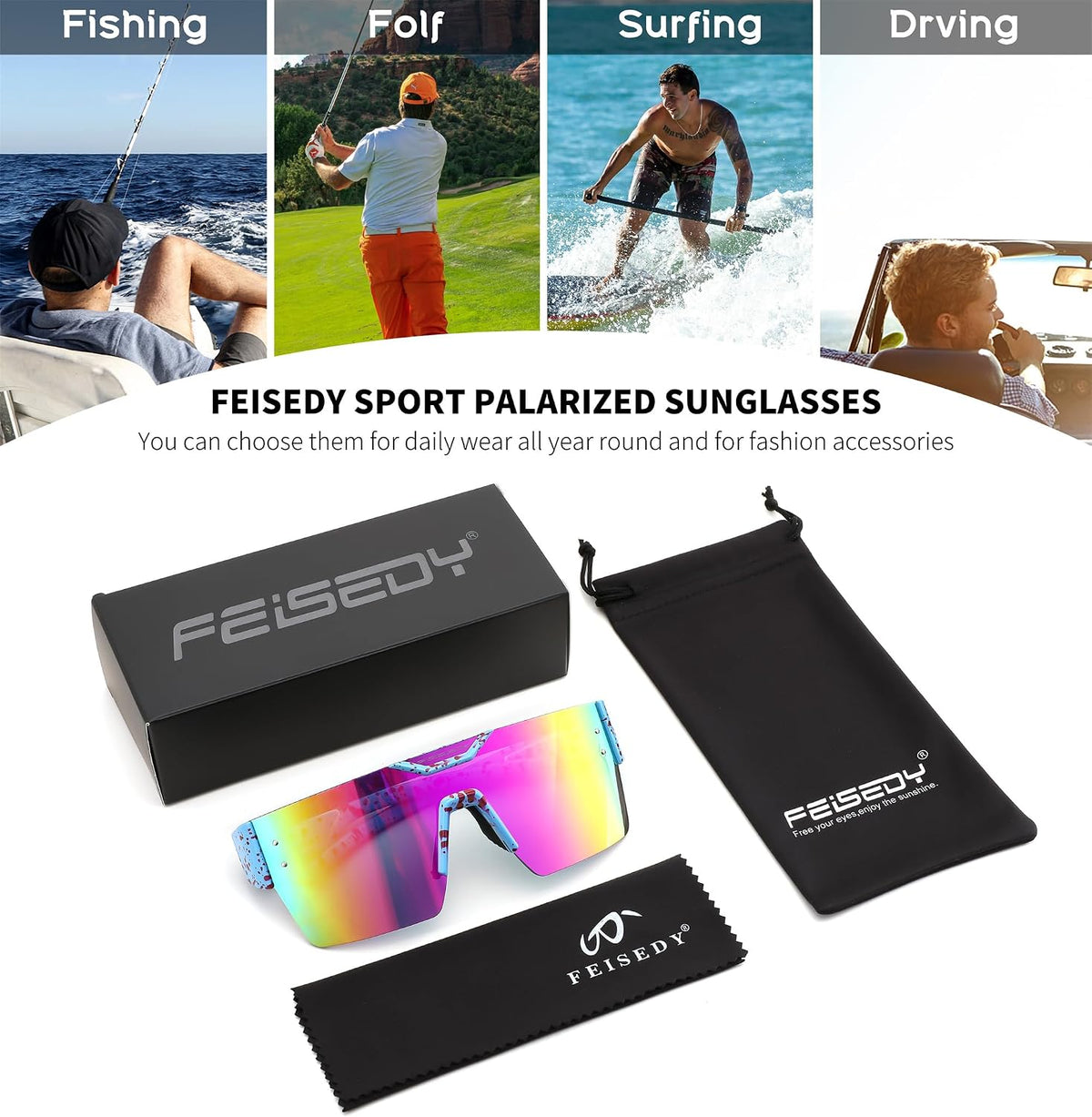 ÉÌƷͼƬ 37 | B0D4Y6RY37 | FEISEDY Sunglasses Men Women, Big Oversized Square Frame,UV400 Mirrored Sun Glasses, Cycling Driving Fishing Hiking B0064