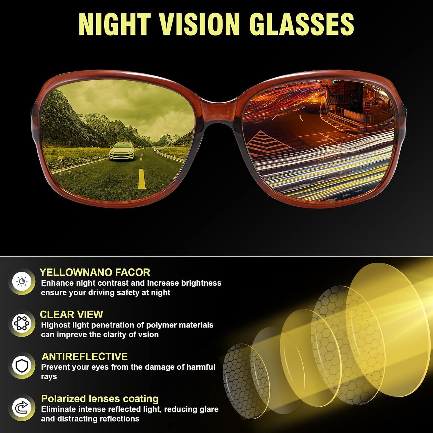 商品图片 44 | B081YY5RM3 | FEISEDY Classic Womens Night Glasses Driving Anti Glare Wrap Around Yellow Sunglasses B2548