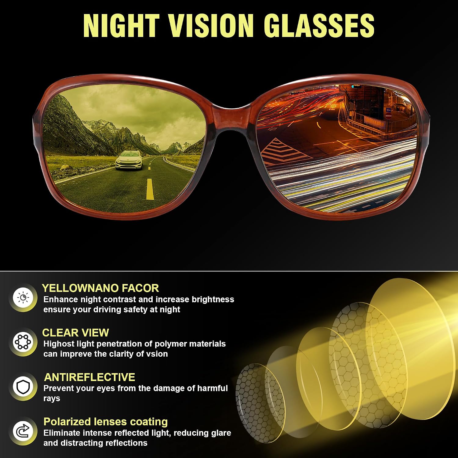 商品图片 44 | B081YY5RM3 | FEISEDY Classic Womens Night Glasses Driving Anti Glare Wrap Around Yellow Sunglasses B2548