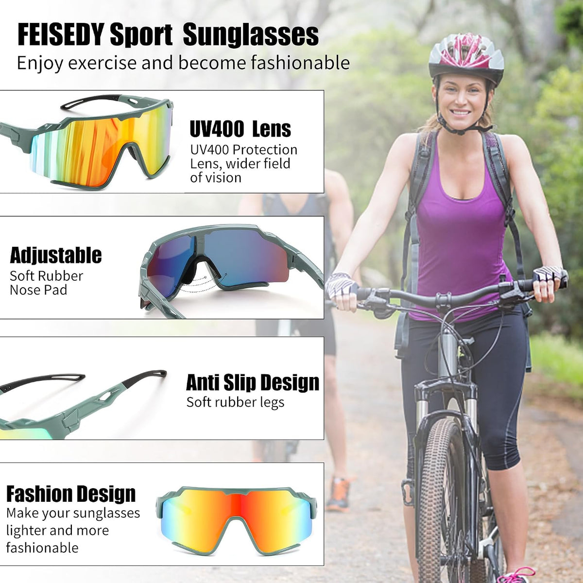 ÉÌƷͼƬ 36 | B0CTQ1VCY3 | FEISEDY Polarized Sports Sunglasses for Men Women, Baseball Cycling Fishing Sunglasses UV400 Protection B0134
