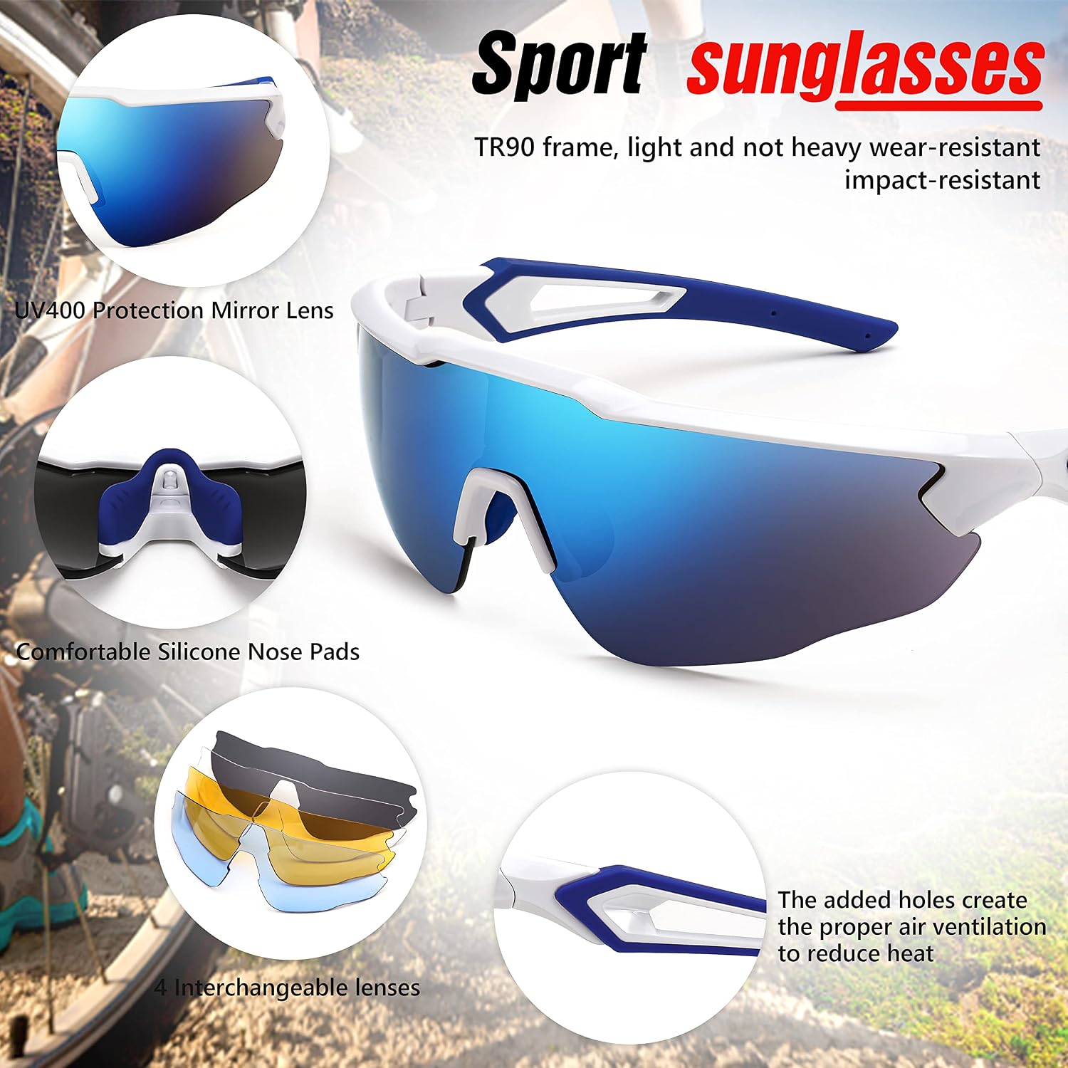 商品图片 12 | B0B2WDLNDM | FEISEDY Sports Sunglasses, with 5 Lenses for Men Women, TR90 Lightweight, Baseball Cycling Motorcycle Running Golf B2940