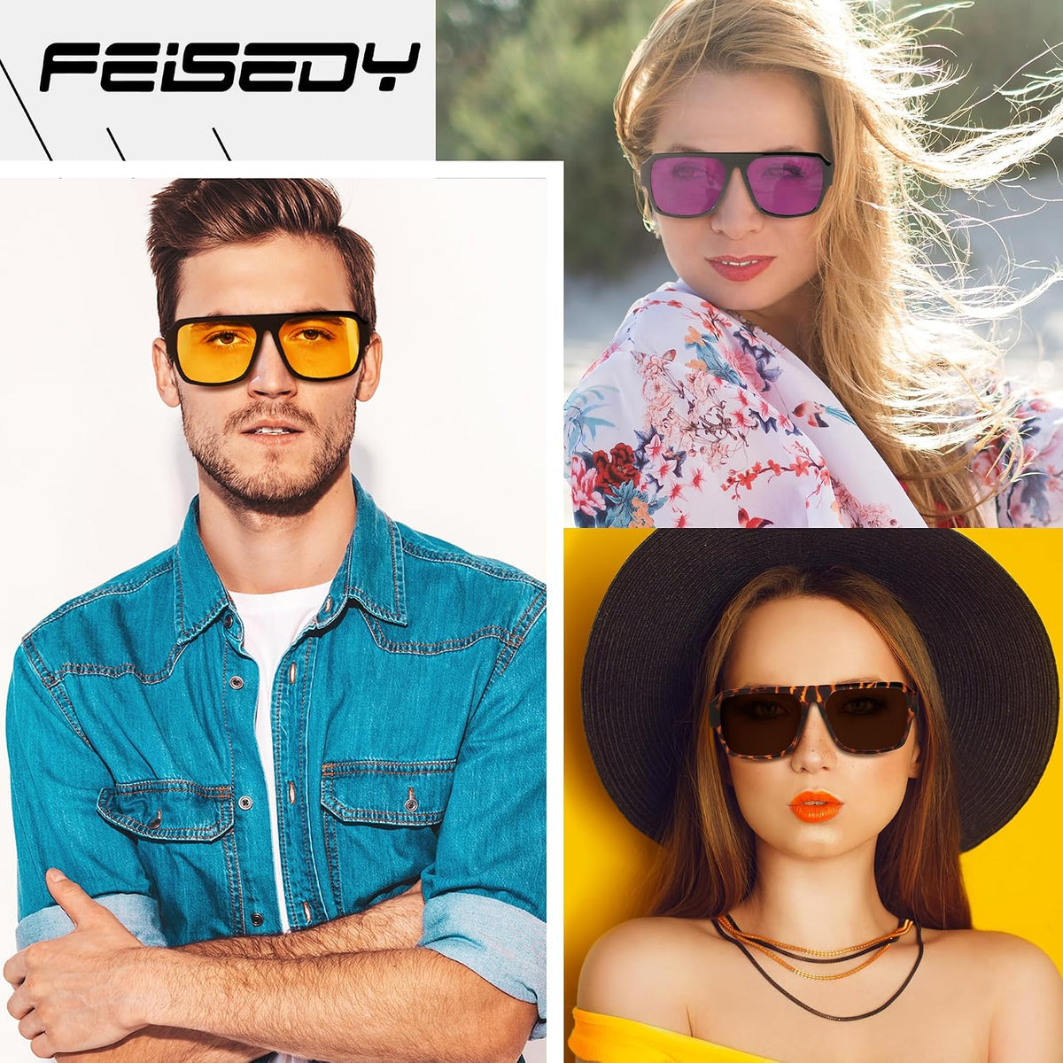 ÉÌƷͼƬ 3 | B0D3M21LQ4 | FEISEDY Square Sunglasses for Women Men Rectangle Classic Sunglasses Designer Thick Frame Shades Sun Glasses UV400 B0166