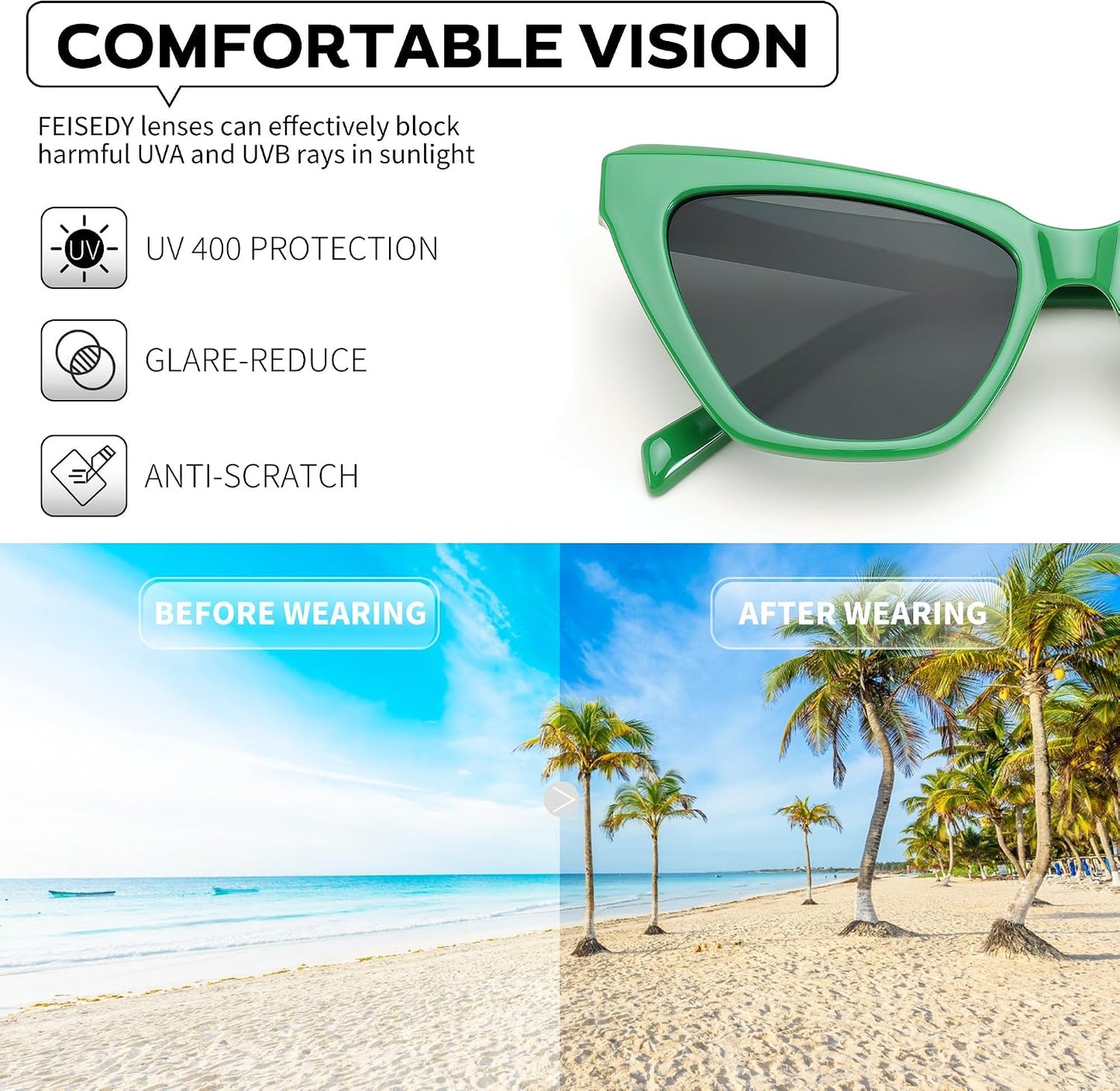 商品图片 5 | B0CYZG81R8 | FEISEDY Retro Cat Eye Sunglasses for Women UV400 Protection Small Vintage Chic Shades B0132