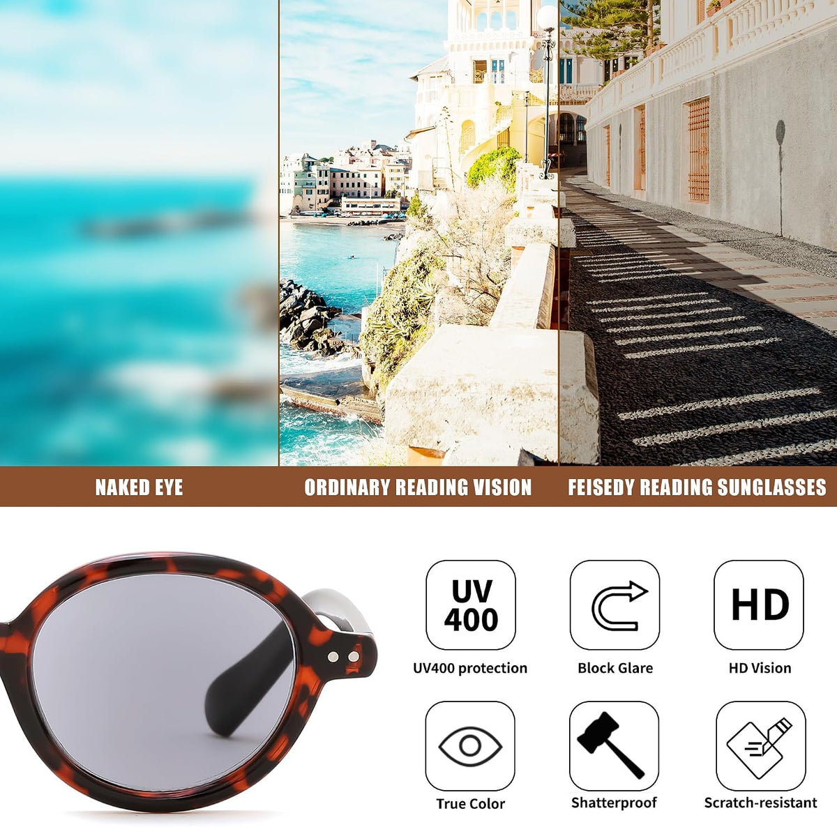 ÉÌƷͼƬ 3 | B0GYW69THN | FEISEDY Reading Glasses for Women Men Retro Oval Reader Sunglasses B1379
