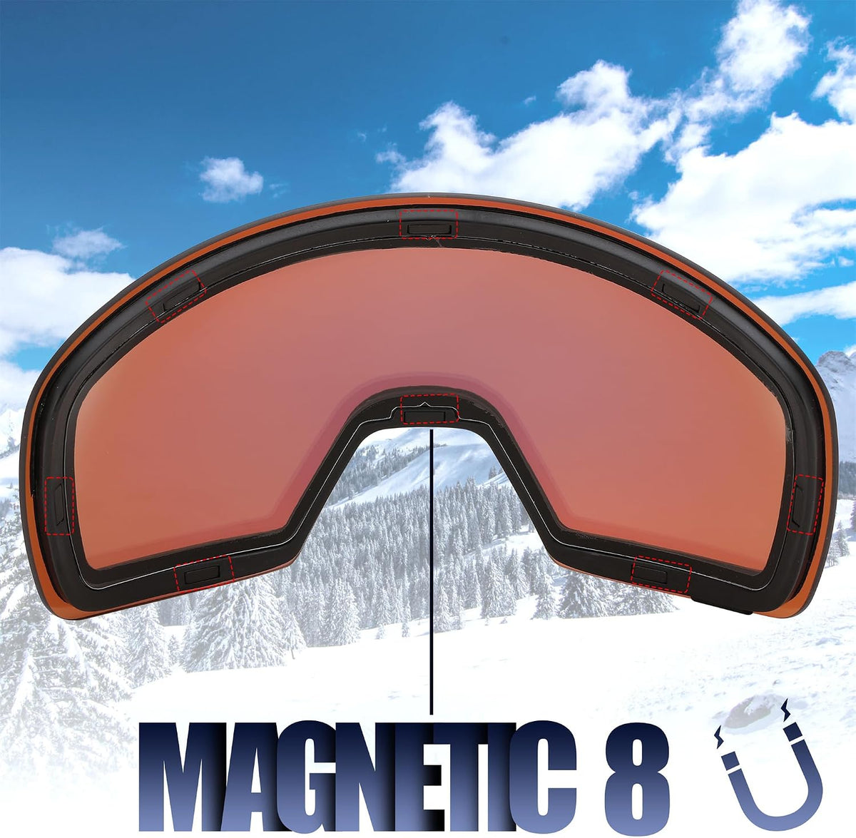 商品图片 10 | B0CD3JFB1C | FEISEDY Magnetic Ski Goggles for Men Women Youth Frameless Snow Goggles 100% UV Protection Snowboard Goggles B0020