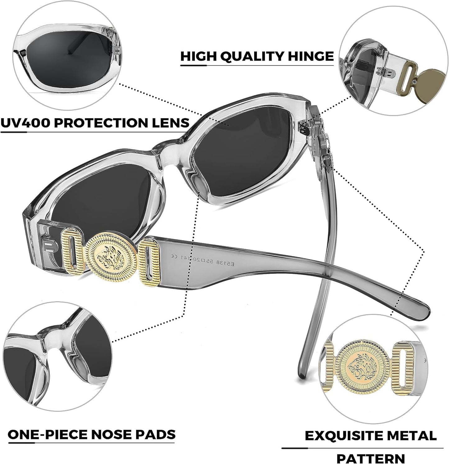 商品图片 12 | B0B5V7T75J | FEISEDY Retro Trendy Rectangle Sunglasses Women Men Narrow Shades B2322
