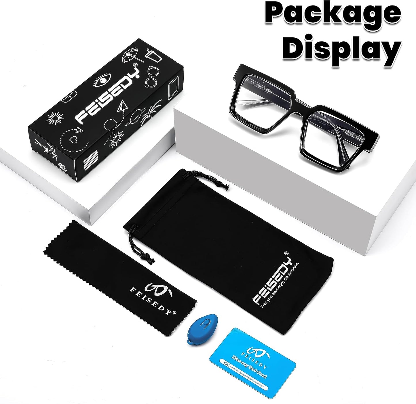 商品图片 20 | B0CDBH37B5 | FEISEDY Oversized Blue Light Glasses for Women Men TR90 Retro Square Anti Eyestrain Glasses Rectangle Fashion Frame B0037