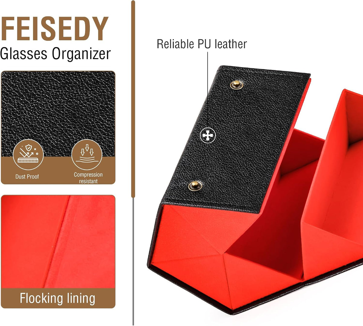 ÉÌƷͼƬ 6 | B0CSFHKMSS | FEISEDY Sunglasses Organizer 5 Slots Travel Glasses Case,Hanging Eyewear Holder Fashionable PU Leather Eyeglass Case B0087