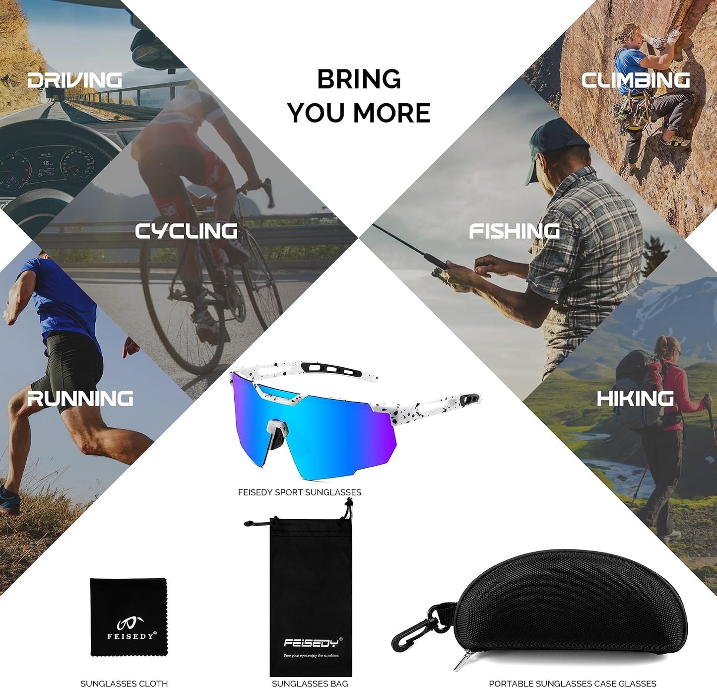 商品图片 36 | B0D2R93ZVQ | FEISEDY Cycling Sunglasses for Men Women, Sport Sunglasses for Baseball Softball Running Fishing Golf UV400 B0167