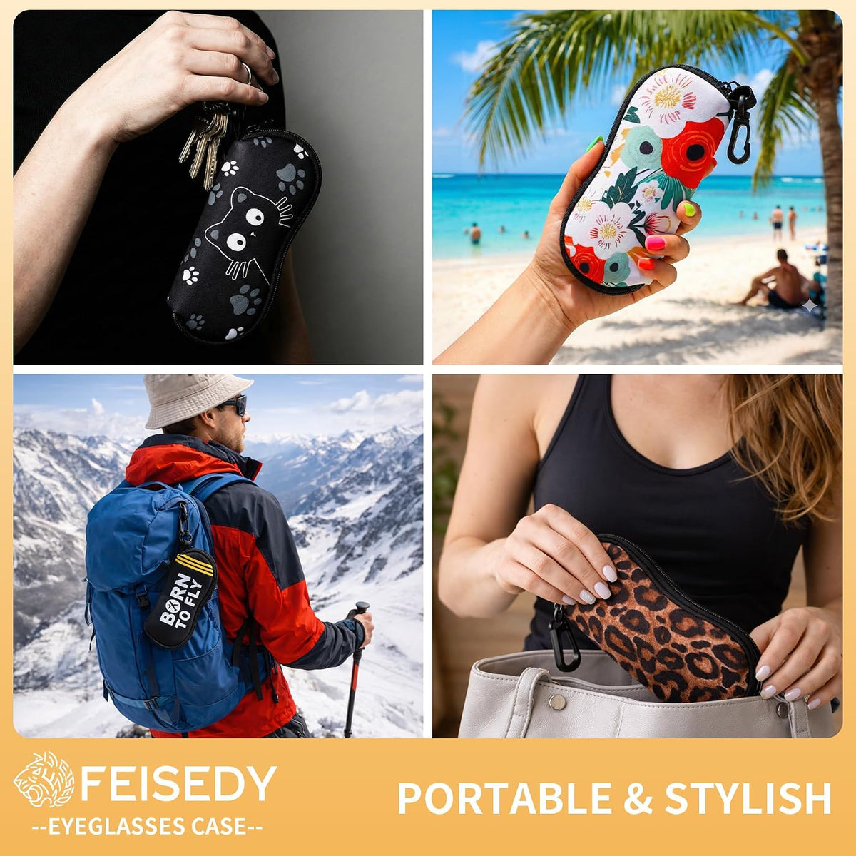 ÉÌƷͼƬ 2 | B0GFYDDD2Y | FEISEDY 2Pack Sunglasses Soft Case Ultra Light Neoprene Zipper Portable Eyeglass Pouch with Belt Clip B0385