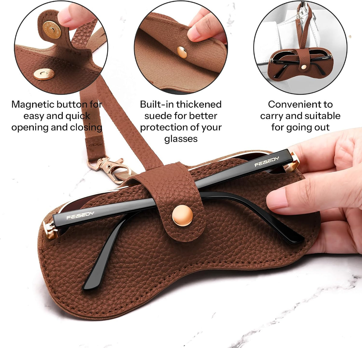 商品图片 4 | B0FGXSC9RB | FEISEDY Soft Leather Sunglass Case-Slim Portable Glasses Holder for Women