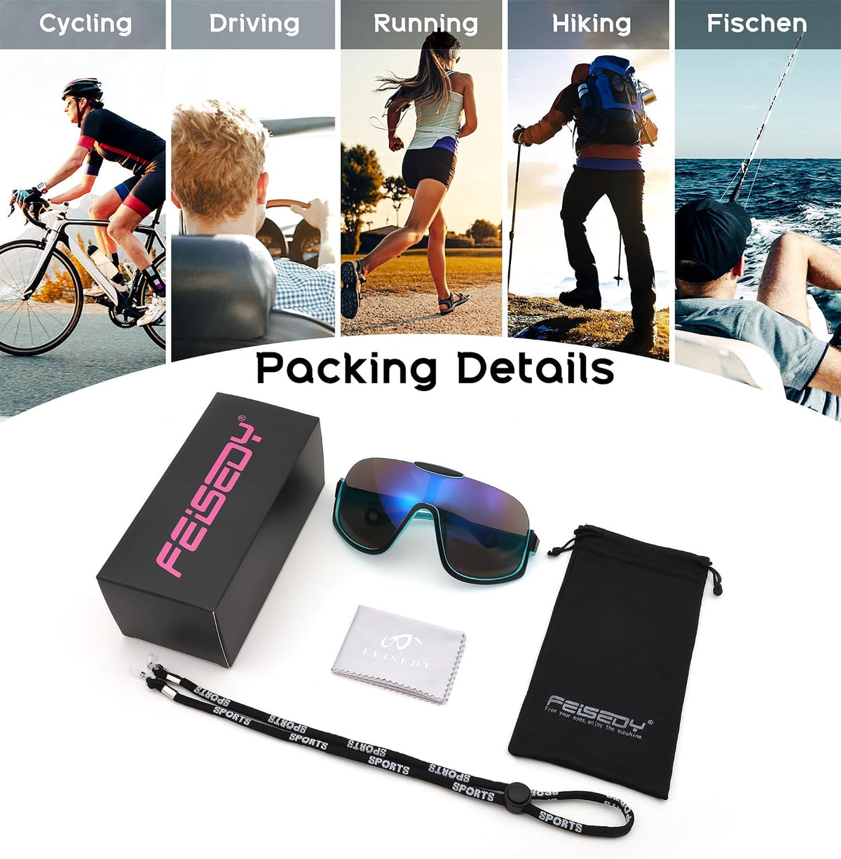 ÉÌƷͼƬ 7 | B0CQT2FXLN | FEISEDY Sunglasses Men Women Oversized Fashion Sports Baseball Fishing Skiing Running Golf Adults Teens Half Frame B0012