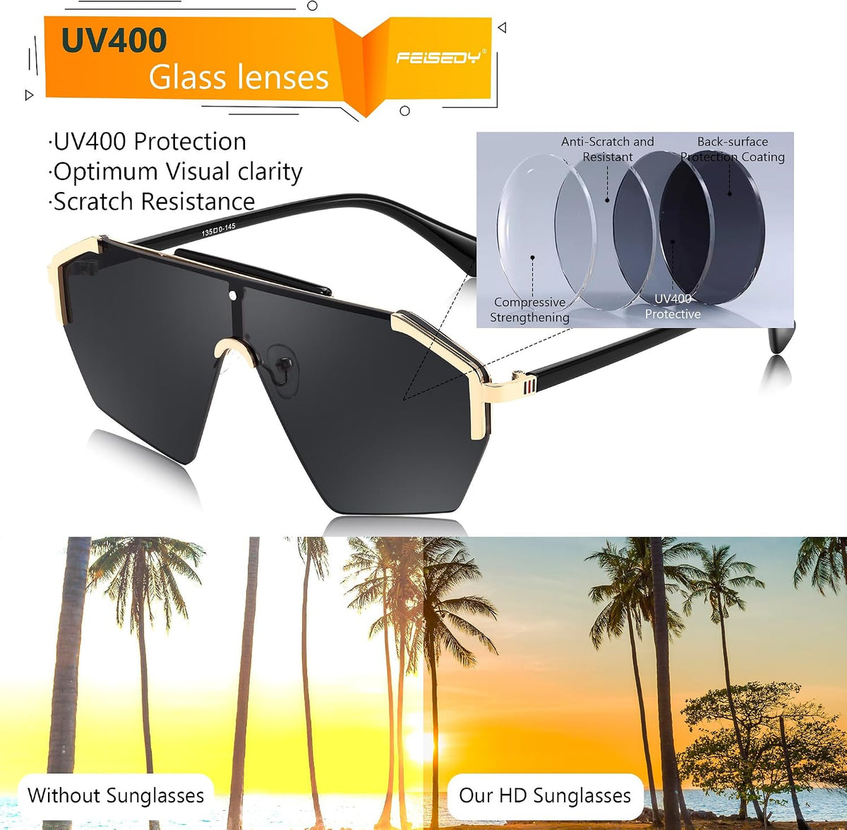 ÉÌƷͼƬ 6 | B0D6G3P982 | FEISEDY Fashion Flat One Piece Oversized Sunglasses Rimless Irregular Stylish Retro Design Shade Women Men B0153