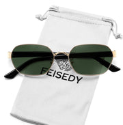 Gold Frame + Dark Green Lens / 54 Millimeters | B0GY3XX2VQ | FEISEDY Women and Men UV400 Protection Sunglasses, Polygon Square Metal Frame Retro Stylish Shades B0452