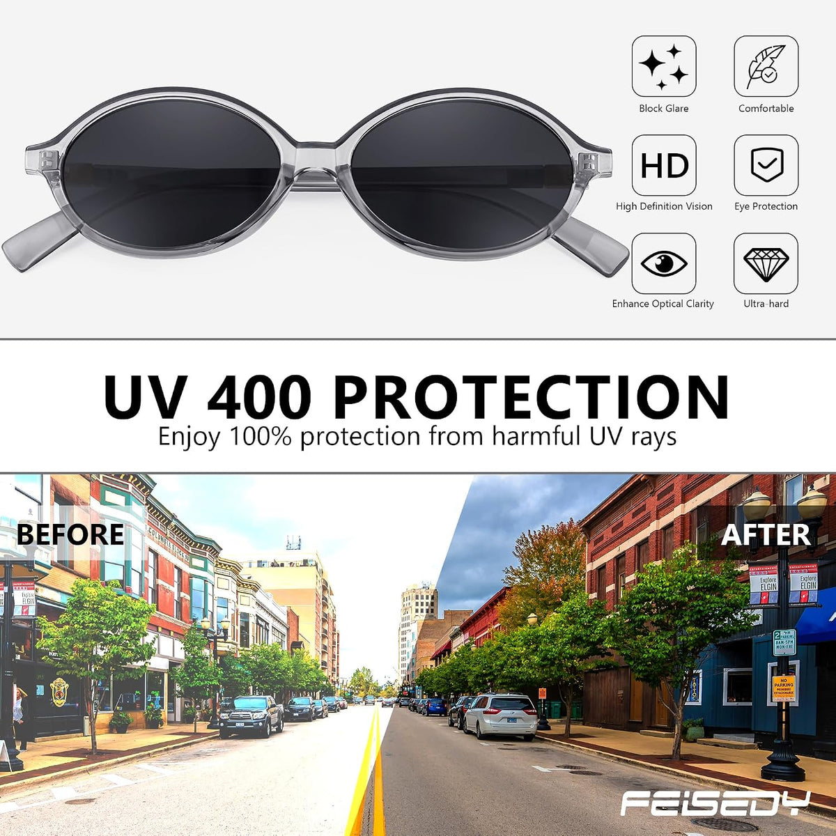 ÉÌƷͼƬ 49 | B0DTHVTKB5 | FEISEDY Retro Oval Sunglasses for Women 90s Narrow Round Lightweight Shades Y2k Trendy Sunnies B1171