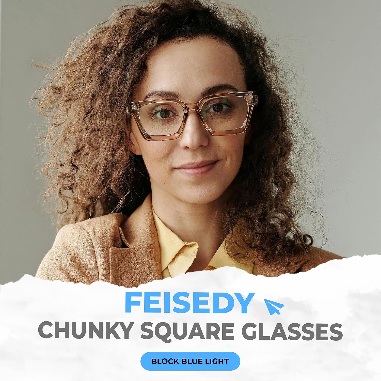 商品图片 16 | B0CWRK3FFF | FEISEDY Blue Light Blocking Glasses Women Men Chunky Square Computer Glasses B0101