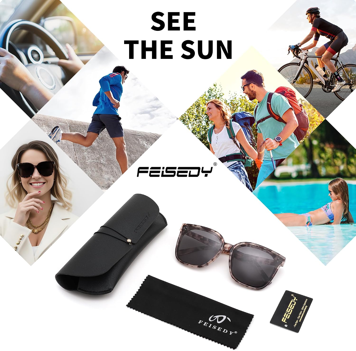 商品图片 5 | B0871BKMTN | FEISEDY Oversized Polarized Sunglasses - UV400 Protection, Square Fashion Sun Glasses for Outdoor & Daily B2600