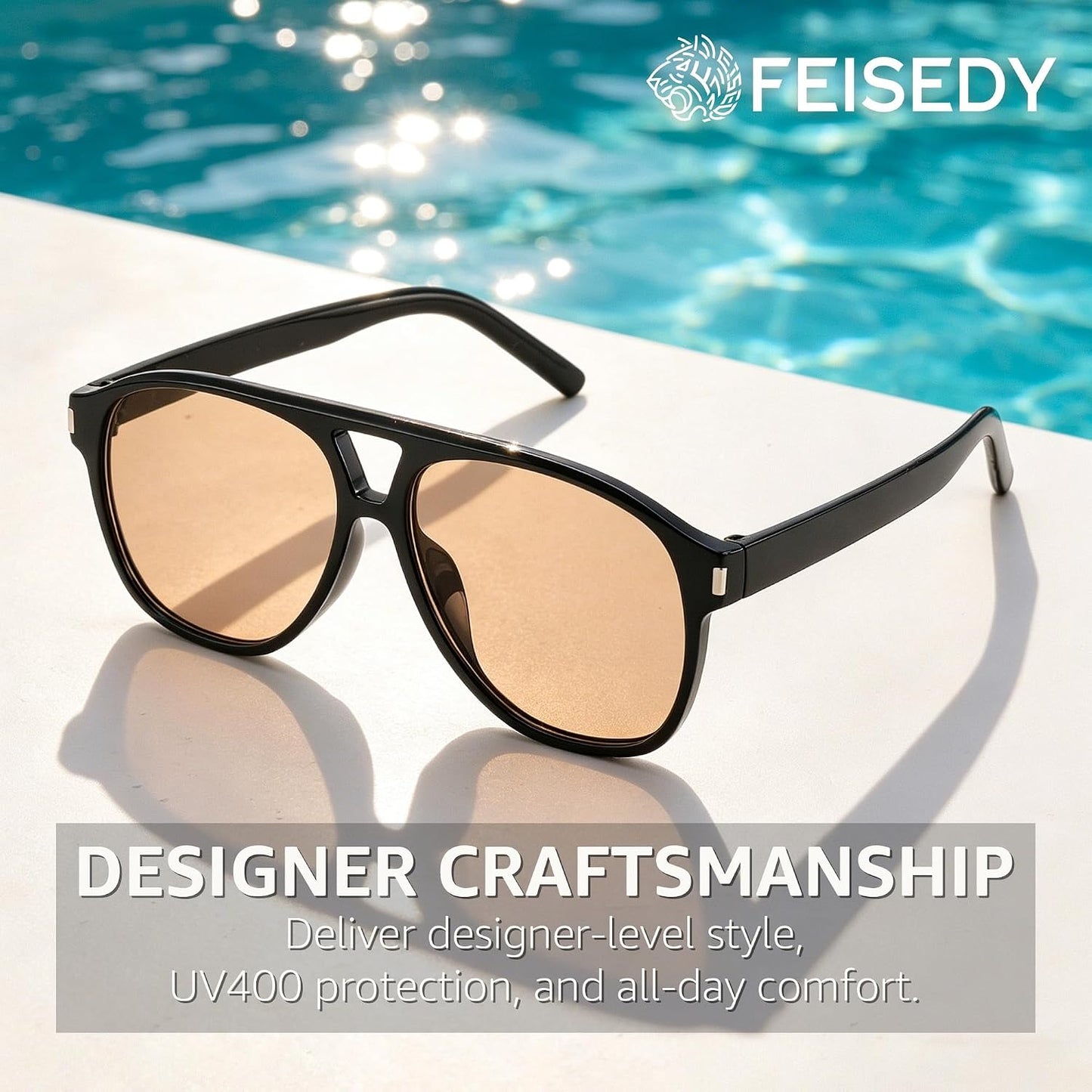 商品图片 40 | B0GXMV1N2N | FEISEDY Retro Aviator Sunglasses for Women Men Square Sunnies 70s Pilot Style Lightweight UV400 Shades B0421