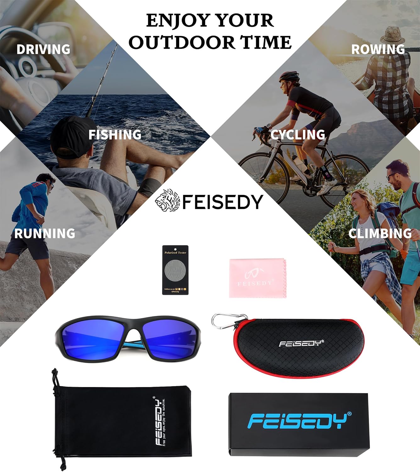 商品图片 30 | B09CT4VMCM | FEISEDY Classic Men Polarized Sports Sunglasses Night Driving Yellow Lenses Cycling Fishing Driving Glasses B2674