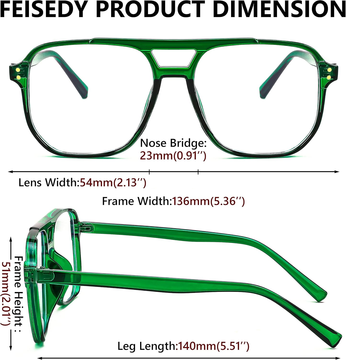 商品图片 47 | B0C6ZZXZ3F | FEISEDY Blue Light Glasses for Women Men Oversized Pilot Lightweight B2866
