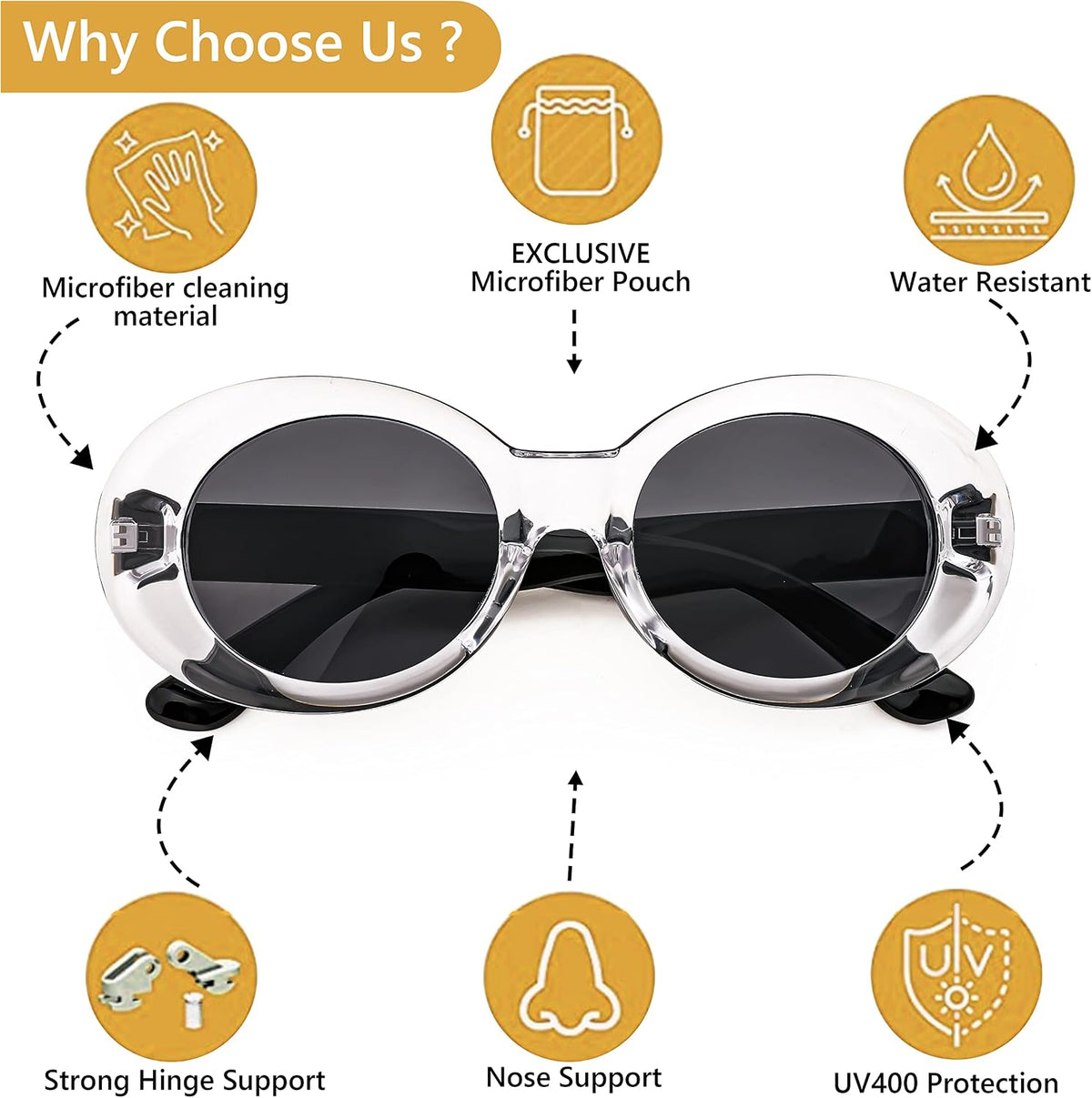 ÉÌƷͼƬ 74 | B074H8KFSZ | FEISEDY Sunglasses White Oval Clout Goggles for Women Men Retro Round Trendy Rimmed Clueless Costume Frame B2253