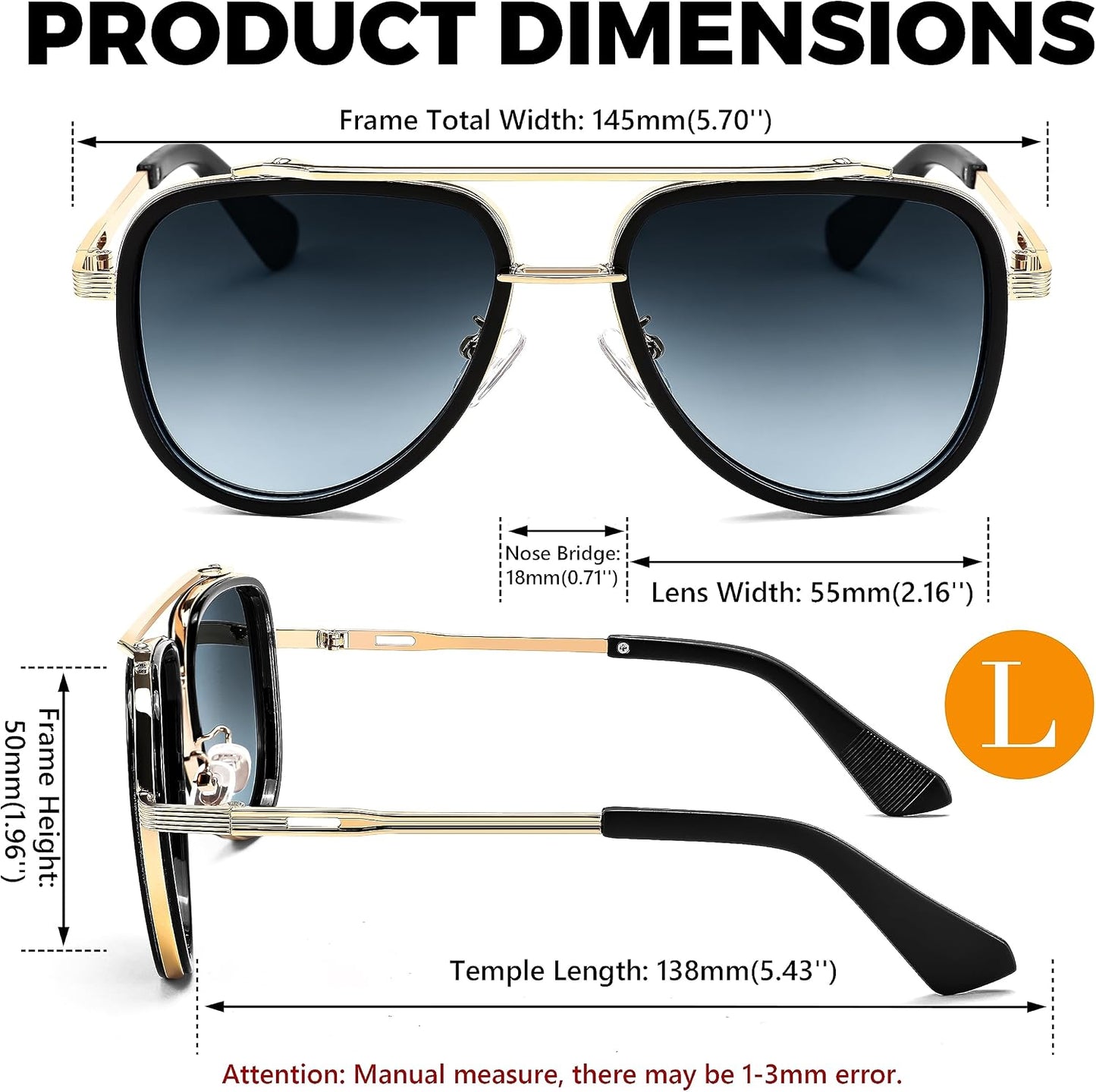 商品图片 14 | B0CF232CFR | FEISEDY Aviator Sunglasses Men Women, Square Retro 70s Vintage Classic Frame, UV400 Driving Fishing Golf Hiking B0036