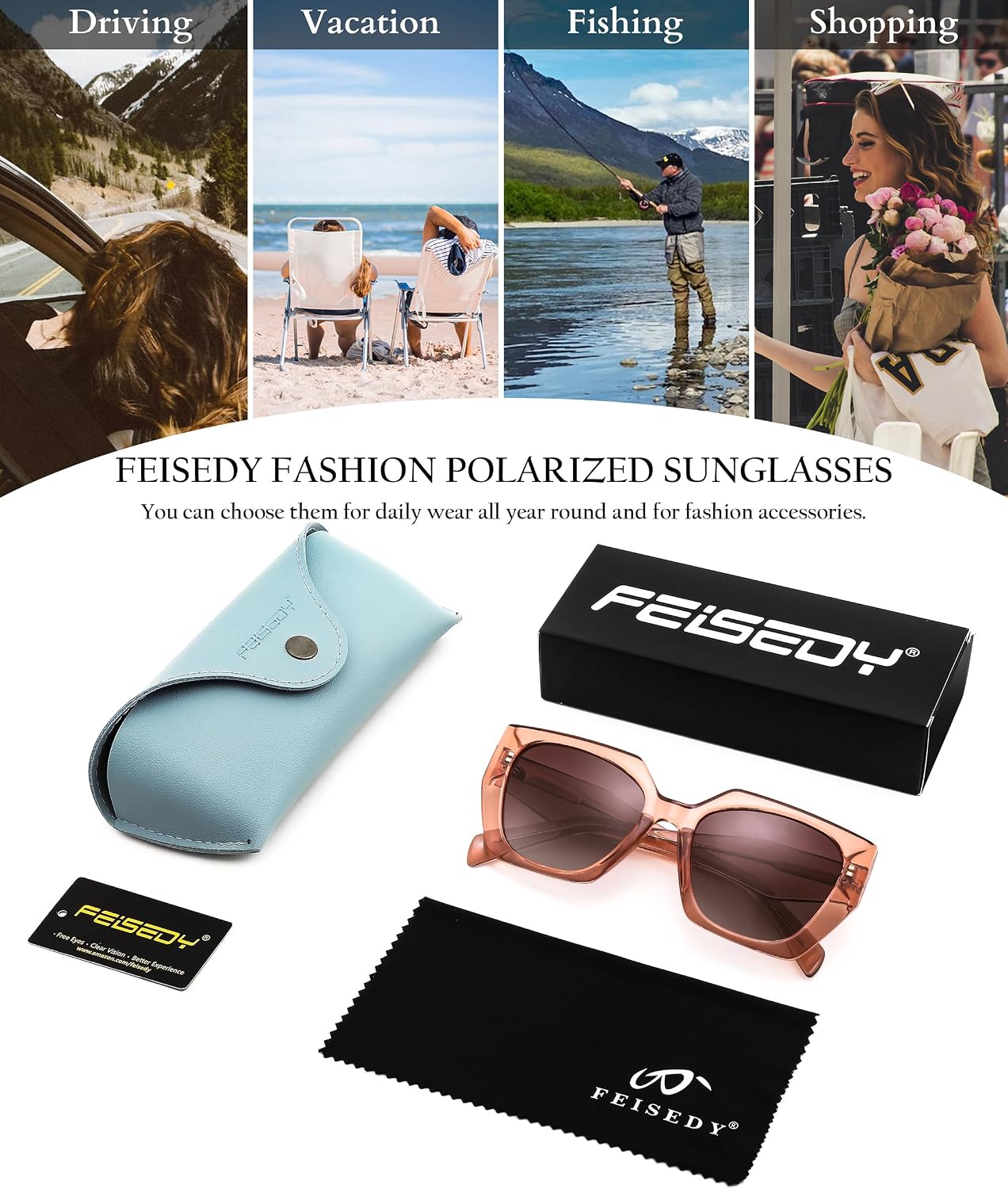 商品图片 46 | B0CNCTSQ2Z | FEISEDY Trendy Polarized Sunglasses, Oversized Irregular TR Frame for Women Men, Retro Shades UV400 B0016