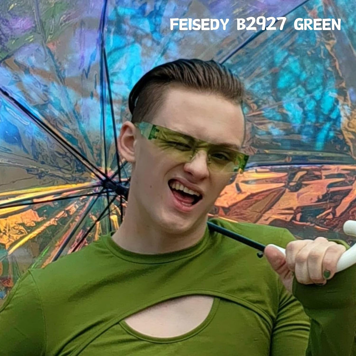 ÉÌƷͼƬ 16 | B0B1V45SXC | FEISEDY Y2K Futuristic Sunglasses Women Men Rimless One Piece Miorred B2927