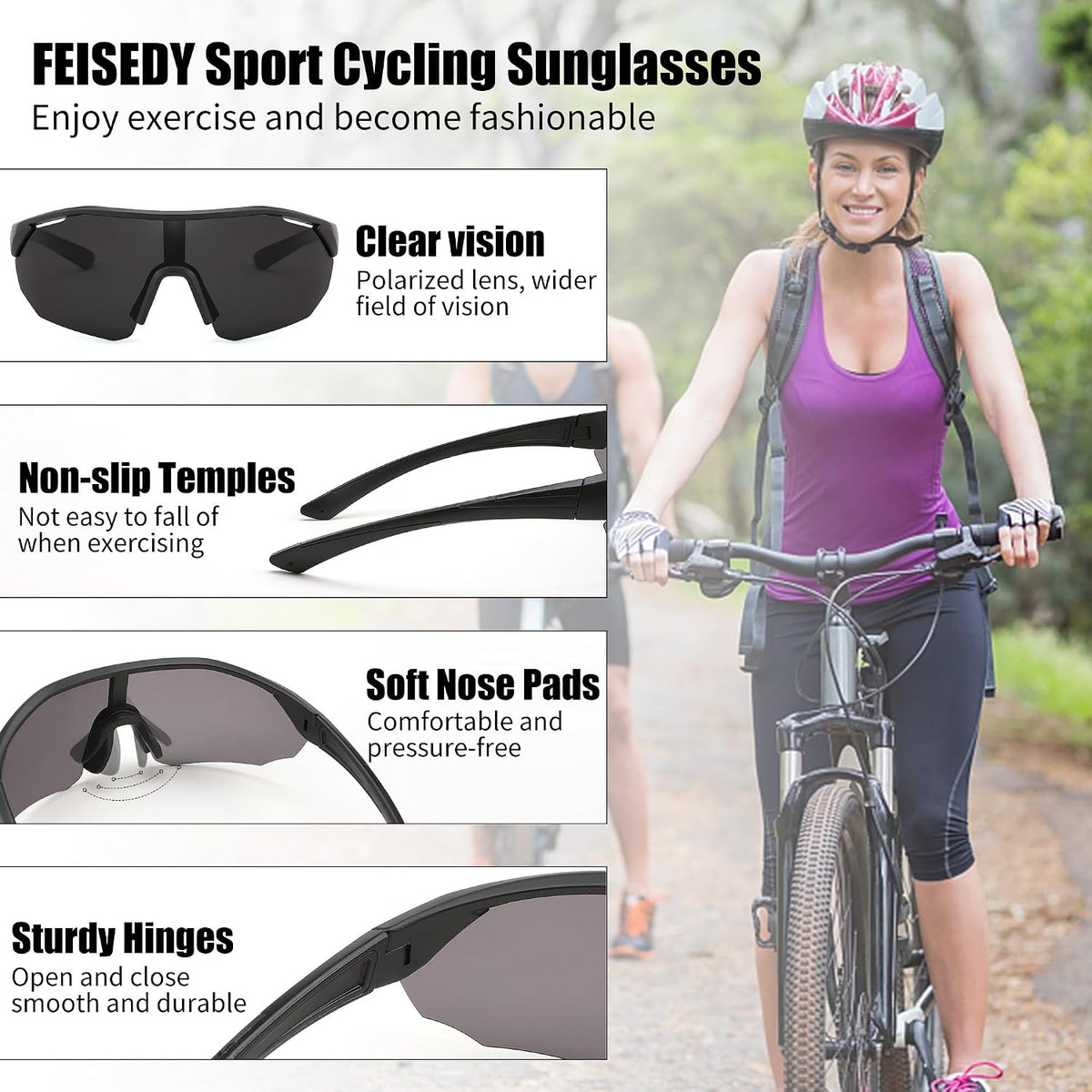 ÉÌƷͼƬ 4 | B0CNCBXTDV | FEISEDY Polarized Sunglasses Baseball Lightweight Frame Men Women Sports Cycling Sun Glasses for MTB UV400 Protection B0056